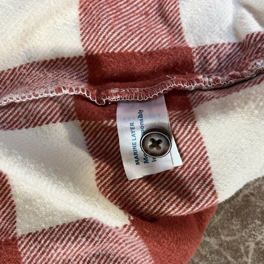 Marine Layer Flannel Shirt Mens Small Red Cream Buffalo Plaid Button Down 14855